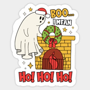 Boo I Mean Ho Ho Ho Halloween Ghost Funny Christmas Sticker